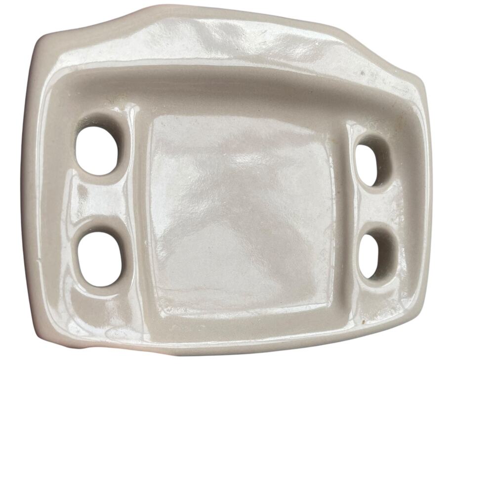 Vintage Porcelain Toothbrush Holder Wall Mount Bathroom 4 Slot Taupe Beige READ